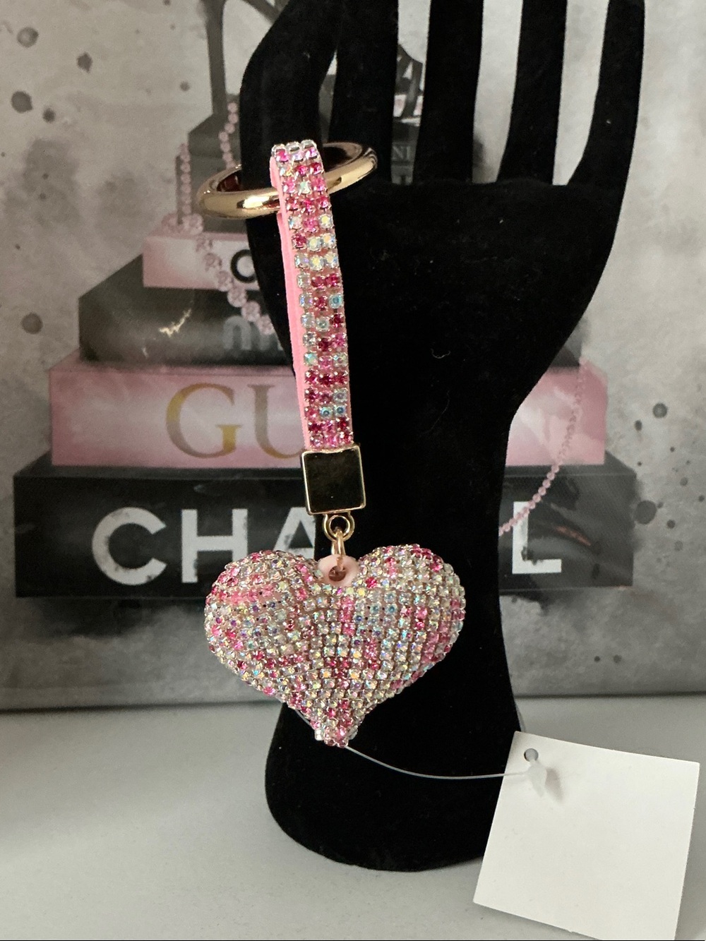 Pink Crystal Heart Keychain Bag Charm